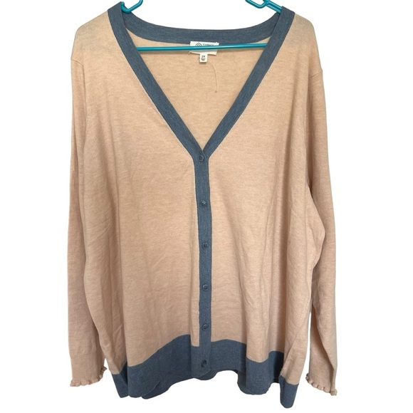 Candace Cameron Bure Surfside Button-Front V-Neck Cardigan Sweater Size 2X Beige - Picture 1 of 6